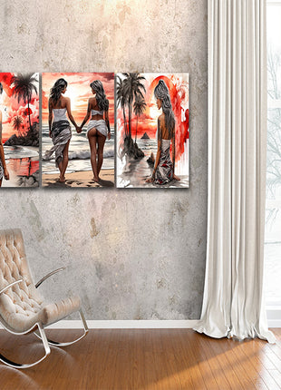 Woman Walking On Beach Painting Tranquil Seascape Artwork AOA13127 {x3}