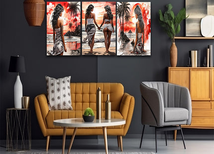 Woman Walking On Beach Painting Tranquil Seascape Artwork AOA13127 {x3}