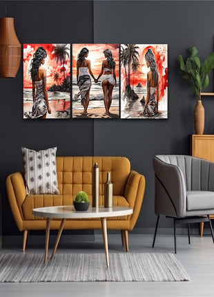 Woman Walking On Beach Painting Tranquil Seascape Artwork AOA13127 {x3}